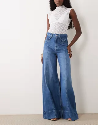BOSS Orange wide leg jeans in mid blue - part of a set