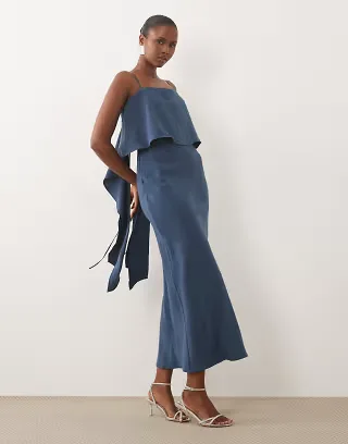 ASOS DESIGN layered cami satin midaxi dress in dark blue