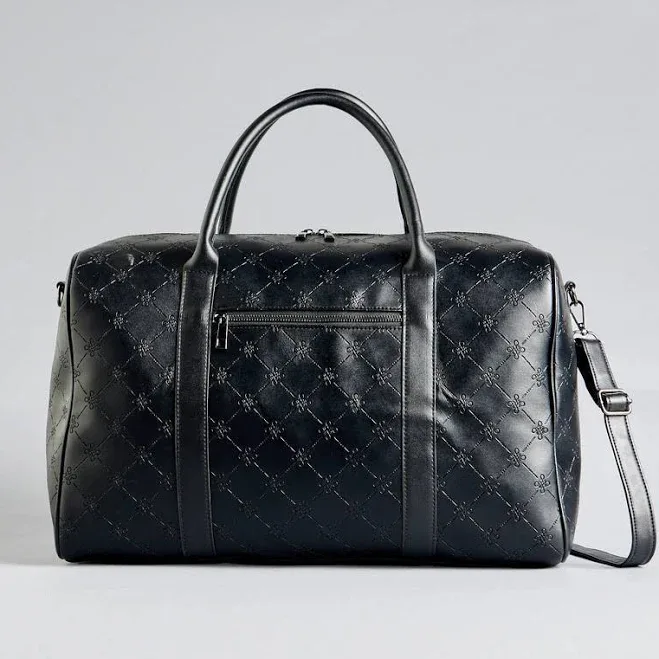 Textured Duffle Bag with Detachable Strap and Zip Closure