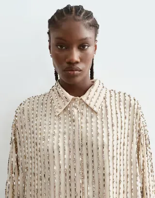 ARRANGE linear embellished oversized shirt set in silver
