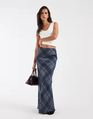 ASOS DESIGN chiffon bias cut maxi skirt in plaid