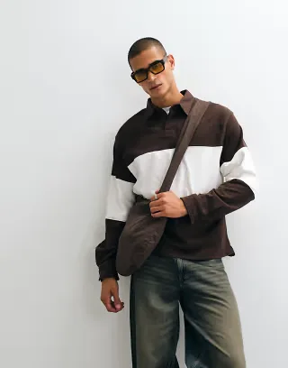 Weekday oversized boxy fit rugby polo in dark brown