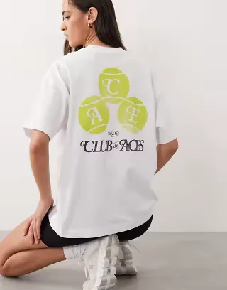 4505 heavyweight cotton oversized T-shirt with tennis back print and quick dry finish in white