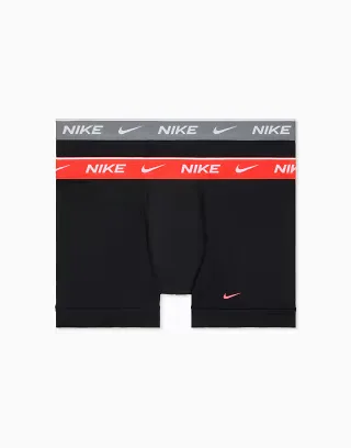 Nike Essential Cotton 2 pack boxer briefs in black with red/gray waistbands