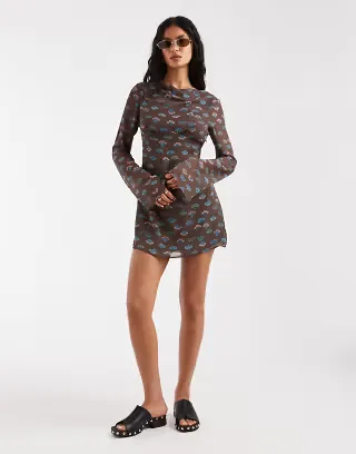 Free People Jolie printed mini dress in espresso combo