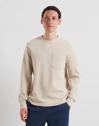 Farah Littrow long sleeve pocket logo t-shirt in beige
