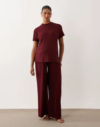 ASOS DESIGN Maternity lounge ribbed mix & match pajamas in fig