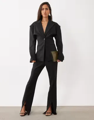 ASOS LUXE cinched blazer and cigarette pants set in black