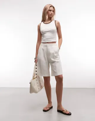 Reclaimed Vintage tailored linen mix shorts in neutral - part of a set