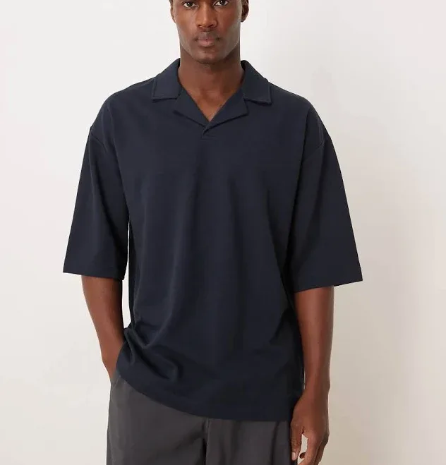 ASOS DESIGN Heavyweight Oversized Half Sleeve Camp Collar Polo