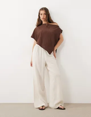 ASOS DESIGN off the shoulder textured fabric cape in chocolate