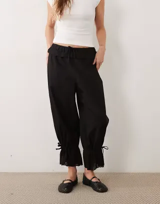 Miss Selfridge cotton broderie bloomer trouser in black