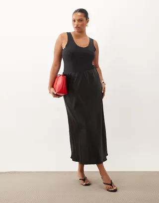 ASOS DESIGN Curve satin bias maxi skirt in black