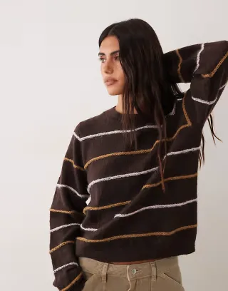 JDY textured stripes knit sweater in brown
