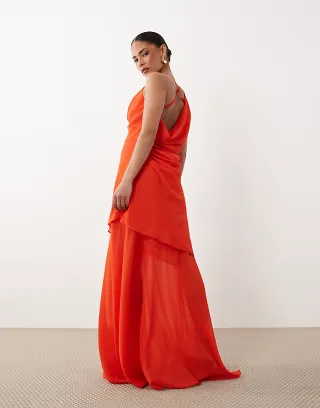 TFNC Petite chiffon cowl neck maxi dress in orange