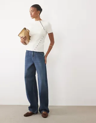 ASOS DESIGN Tall high waisted barrel leg jeans in dark wash blue