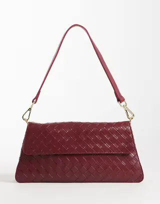 PASQ woven long shoulder bag in burgundy