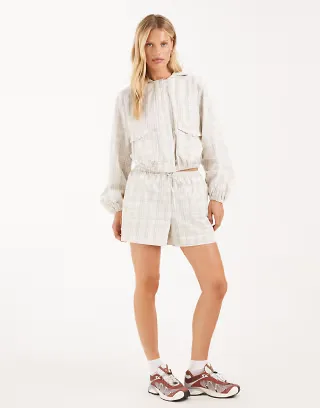 ASOS DESIGN hooded button up bomber jacket in plaid - part of a set
