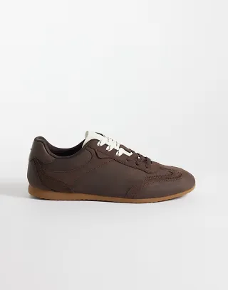 ASOS DESIGN paneled retro sneakers in brown embossed croc