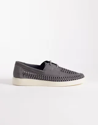 ASOS DESIGN boat shoe in gray leather with weave detail