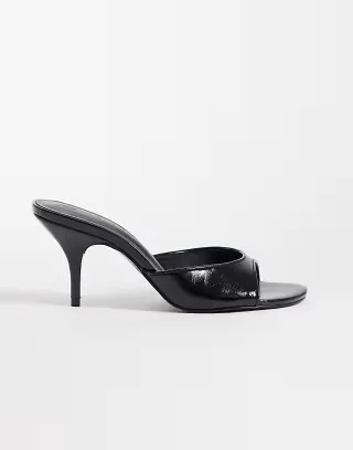 ASOS DESIGN Hooray mid heeled mules in black