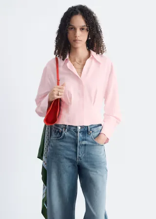 & Other Stories pure cotton shirt with waist-cinch detail in light pink