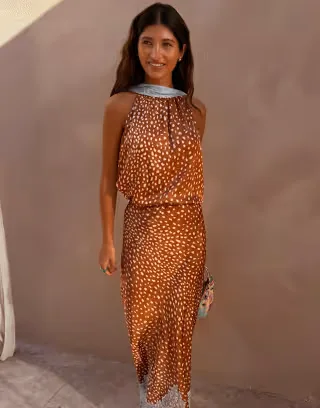 Never Fully Dressed Fawn sleeveless halter neck top in brown deer print - part of a set