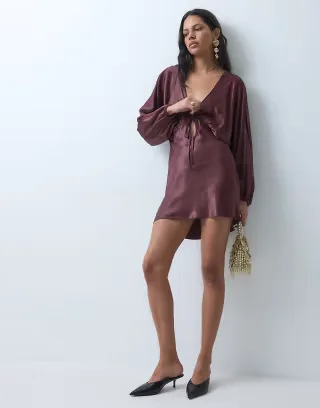 ASOS DESIGN plunge batwing satin mini dress