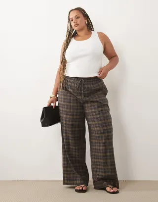 ASOS DESIGN Curve washed pants in brown plaid
