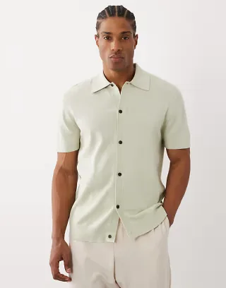 Farah Poplar short sleeve knit logo polo shirt in light green