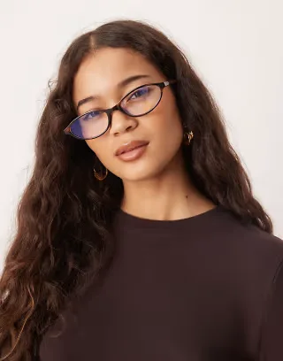 ASOS DESIGN clear blue light lens slim oval glasses in tortoiseshell
