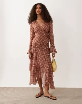 Wednesday's Girl floaty set in brown tartan