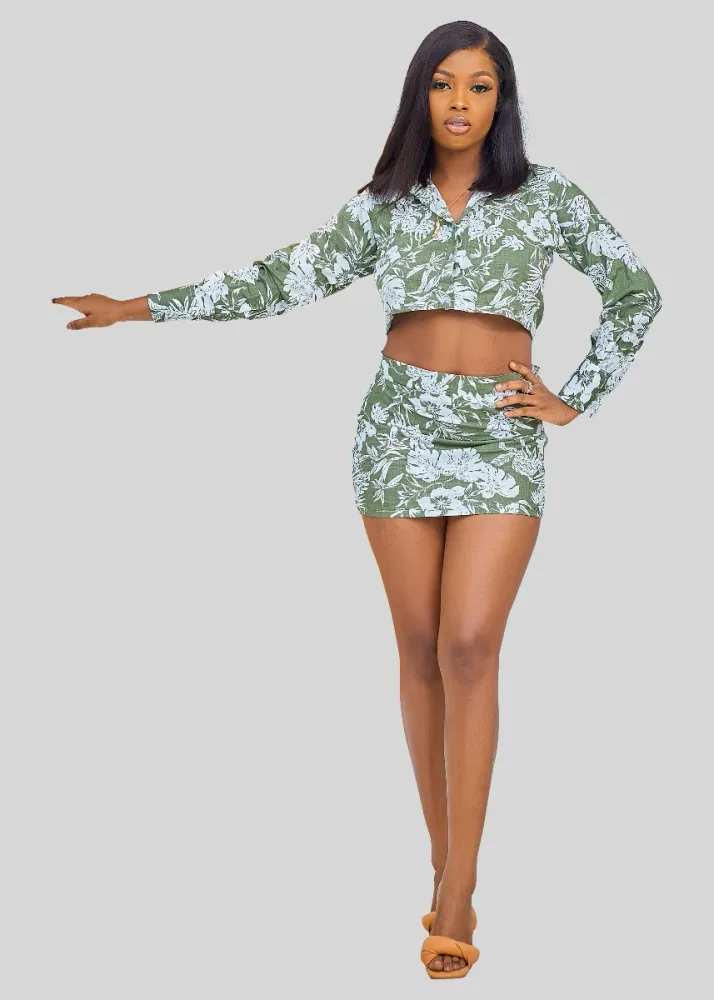 FLORAL CROP SHIRT AND MINI SKIRT