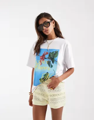 ASOS DESIGN oversized T-shirt with Hackney Flower Market graphic in white