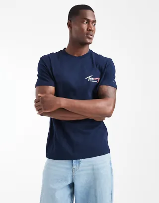 Tommy Jeans sign logo slim fit T-shirt in navy