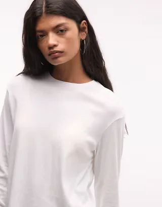Weekday supersoft long sleeve t-shirt in white