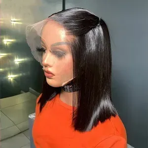 13x4 Straight Hd Lace Frontal Wig 13x6 Short Bob Human Hair Pre Plucked Transparent Lace Bob Hair Gluelesss Lace Front W