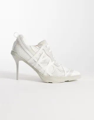 Azalea Wang Crosswalk platform sporty pointed heels with laces in light gray