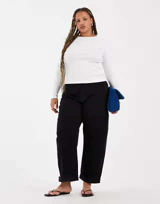 ASOS DESIGN Curve high rise relaxed roll-up jeans in black