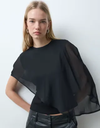 Threadbare sleeveless top with chiffon cape in black