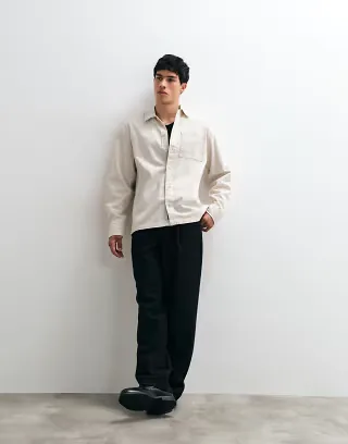 Jack & Jones twill overshirt in off white