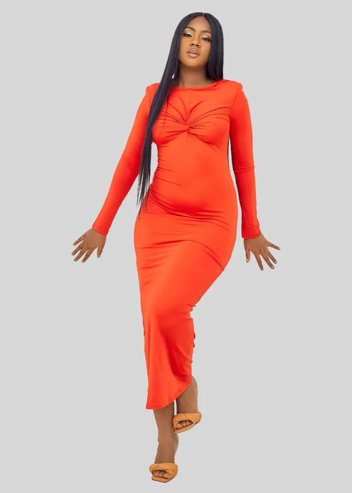 FRONT TWIST BODYCON MAXI DRESS