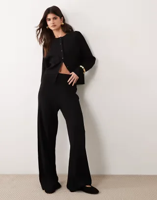 ASOS DESIGN compact knit straight leg pants in black - part of a set