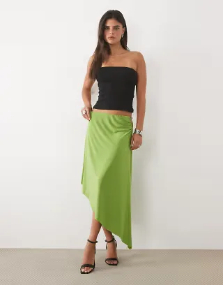 ASOS DESIGN awkward crop asymmetric skirt with beads in olive - part of a set