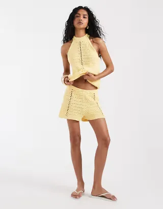 ASOS DESIGN crochet knit micro shorts in buttermilk - part of a set