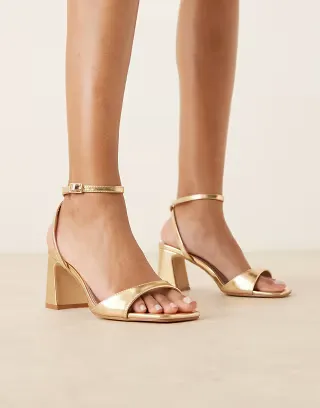 RAID Wide Fit Cora block heeled sandals in gold
