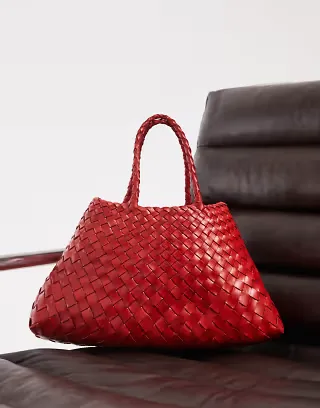 Dragon Diffusion Santa Croce small woven leather bag in poppy red