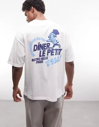 ASOS DESIGN oversized T-shirt with with Diner puff print graphic in white