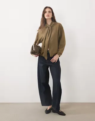 ASOS DESIGN supersoft cardigan with tie in olive