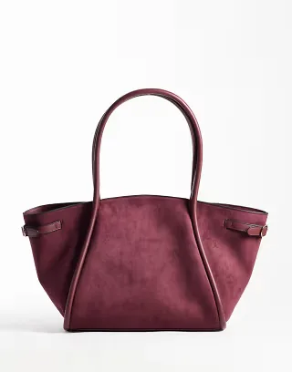 ASOS DESIGN faux suede belted tote bag in burgundy